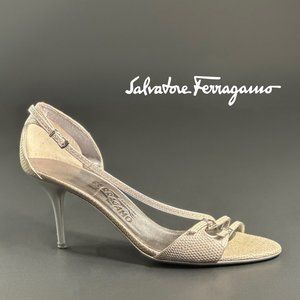 FERRAGAMO 8B Stiletto Strapped Open Toe Heels - Made in Italy - Glamorous